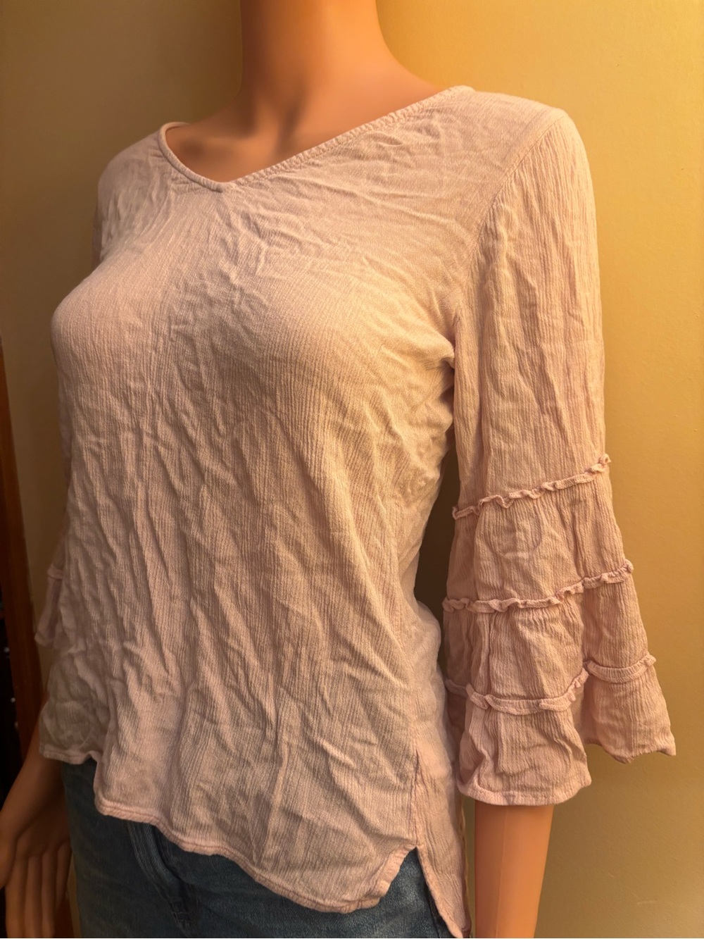 Maurices Light Pink Ruffle-Tiered Long Sleeve Top